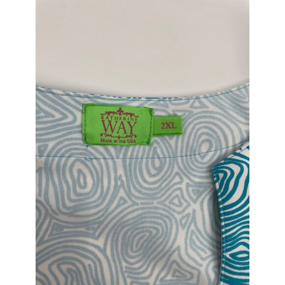 NWT Katherine Way Womens UPF 50+ Blue Swirl Dress 2XL Resort Golf Nautical - Picture 3 of 8